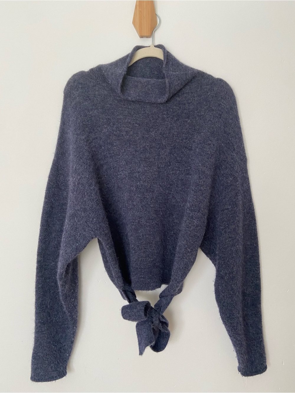 Wilfred Aritzia Lorin Sweater Knit Turtleneck Tie Back Sweater Marl Blue Medium - Picture 3 of 11
